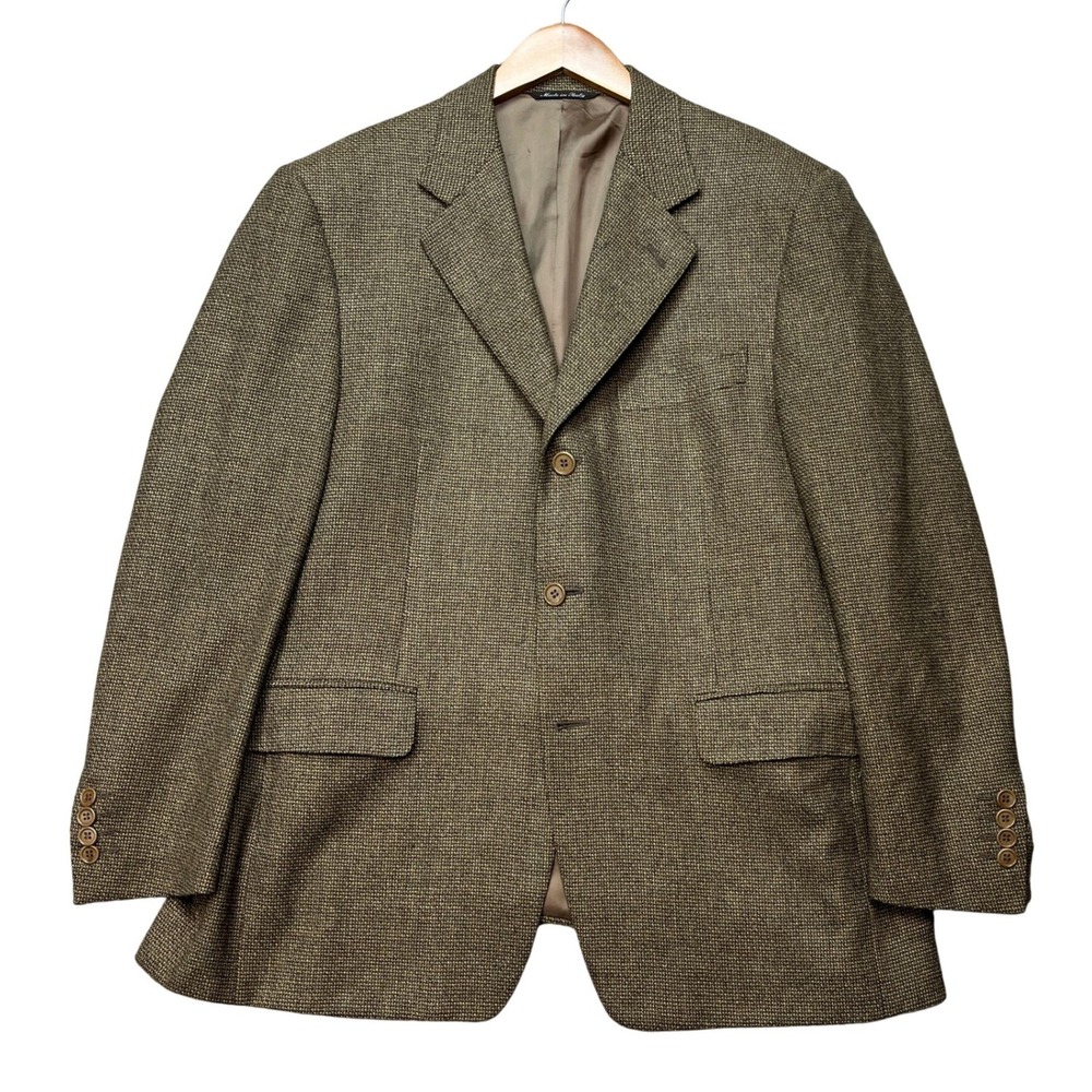 Canali Blazer Mens 48 Brown Flap Pocket Wool Cashmere Houndstooth Sport Coat